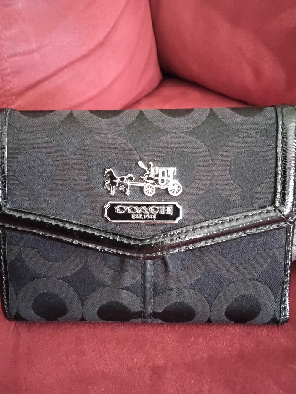Coach Black Signature C Monogram Wallet with Silver Logo